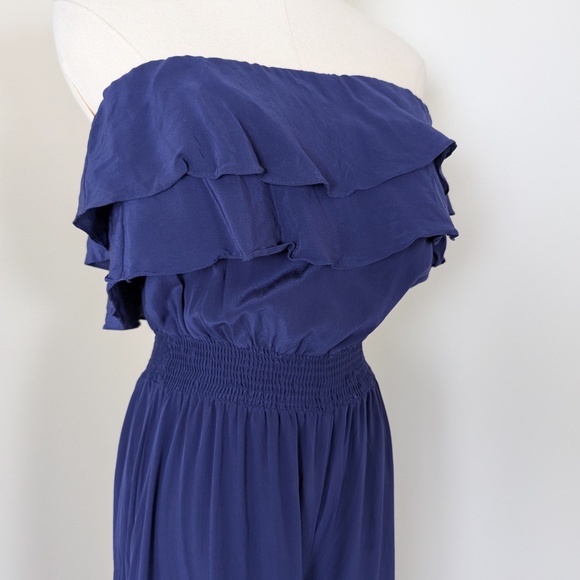 Jay Godfrey Silk Navy Jumpsuit Strapless Sleeveless Wide Leg Navy Long Onepiece - Picture 3 of 14